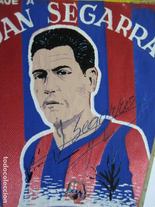 JUAN SEGARRA-FC BARCELONA-BANDERIN HOMENAJE FIRMADO-VER FOTOS-(V-20.057) (Coleccionismo Deportivo - Banderas y Banderines de Fútbol)