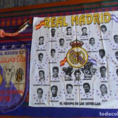 Coleccionismo deportivo: BANDERÍN REAL MADRID CAMPEÓN CHAMPIONS LEAGUE 97 98, PAÑUELO CAMPEÓN DE LIGA 96 97. REGALO MECHA.