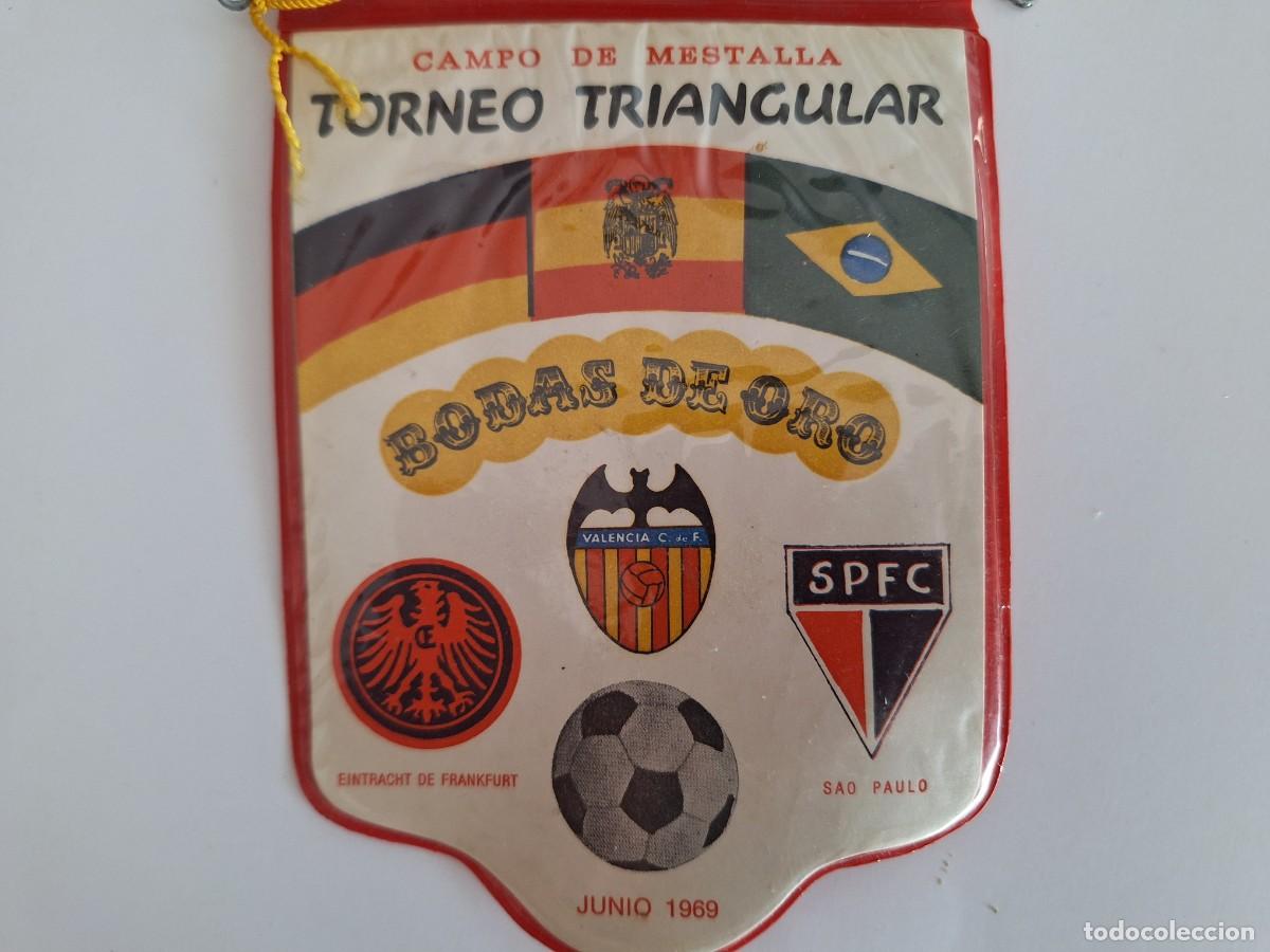 Collectionnisme sportif: MINI BANDERIN VALENCIA CLUB FUTBOL BODAS DE ORO 1919 1969 TORNEO TRIANGULAR FRANKFURT SAO PAULO RV