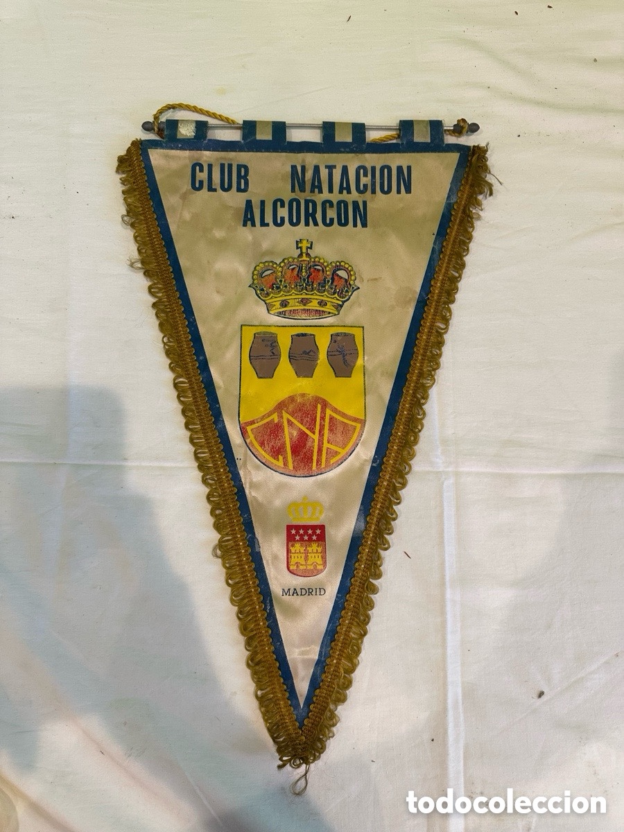 Coleccionismo deportivo: Bander&iacute;n Club Nataci&oacute;n Alcorc&oacute;n Madrid vintage deportivo original