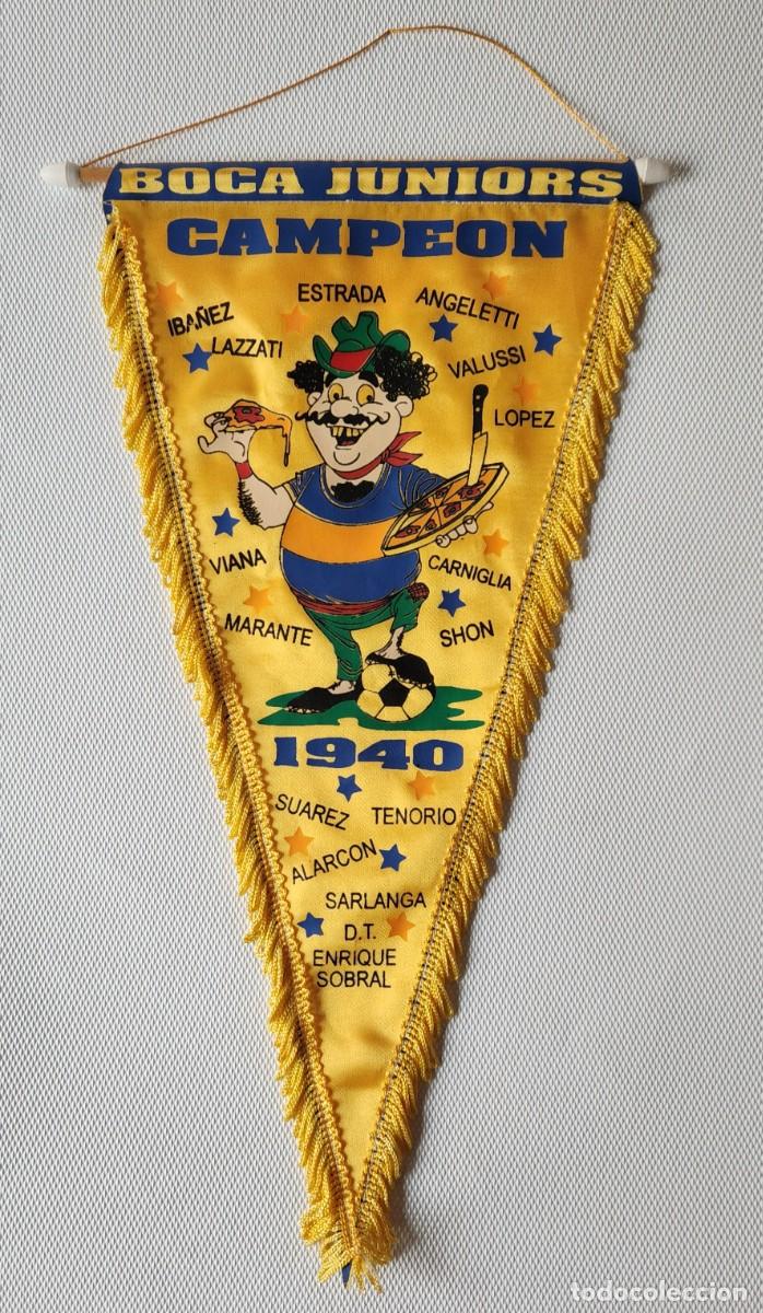 Coleccionismo deportivo: BOCA JUNIORS bander&iacute;n futbol conmemorativo Campe&oacute;n 1940 - DON PEDRIN mascota ARGENTINA