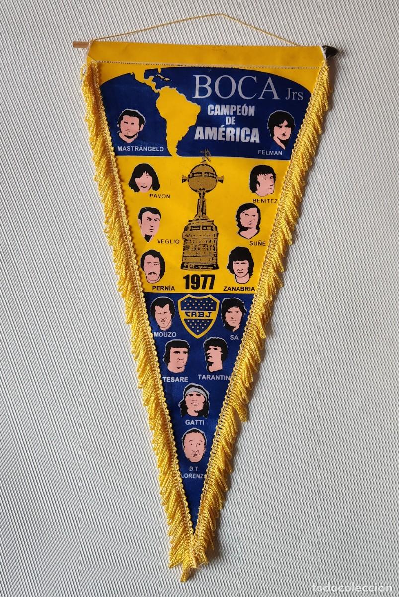 Coleccionismo deportivo: BOCA JUNIORS - antiguo bander&iacute;n futbol CAMPEON COPA LIBERTADORES DE AMERICA 1977 conmemorativo