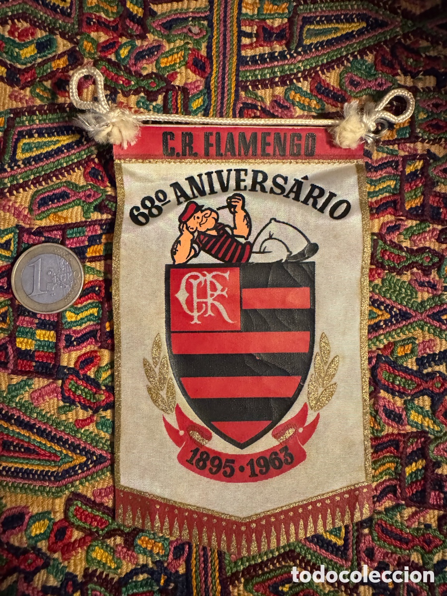 Coleccionismo deportivo: Bander&iacute;n 68 aniversario Club de regatas de Flamengo F&uacute;tbol Brasil