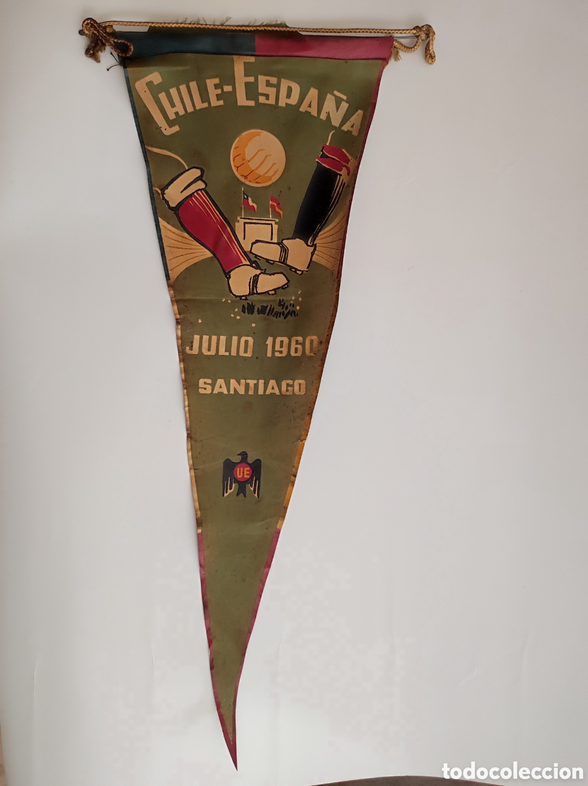 Coleccionismo deportivo: Antiguo bander&iacute;n encuentro futbol Chile Espa&ntilde;a Julio 1960 - Santiago