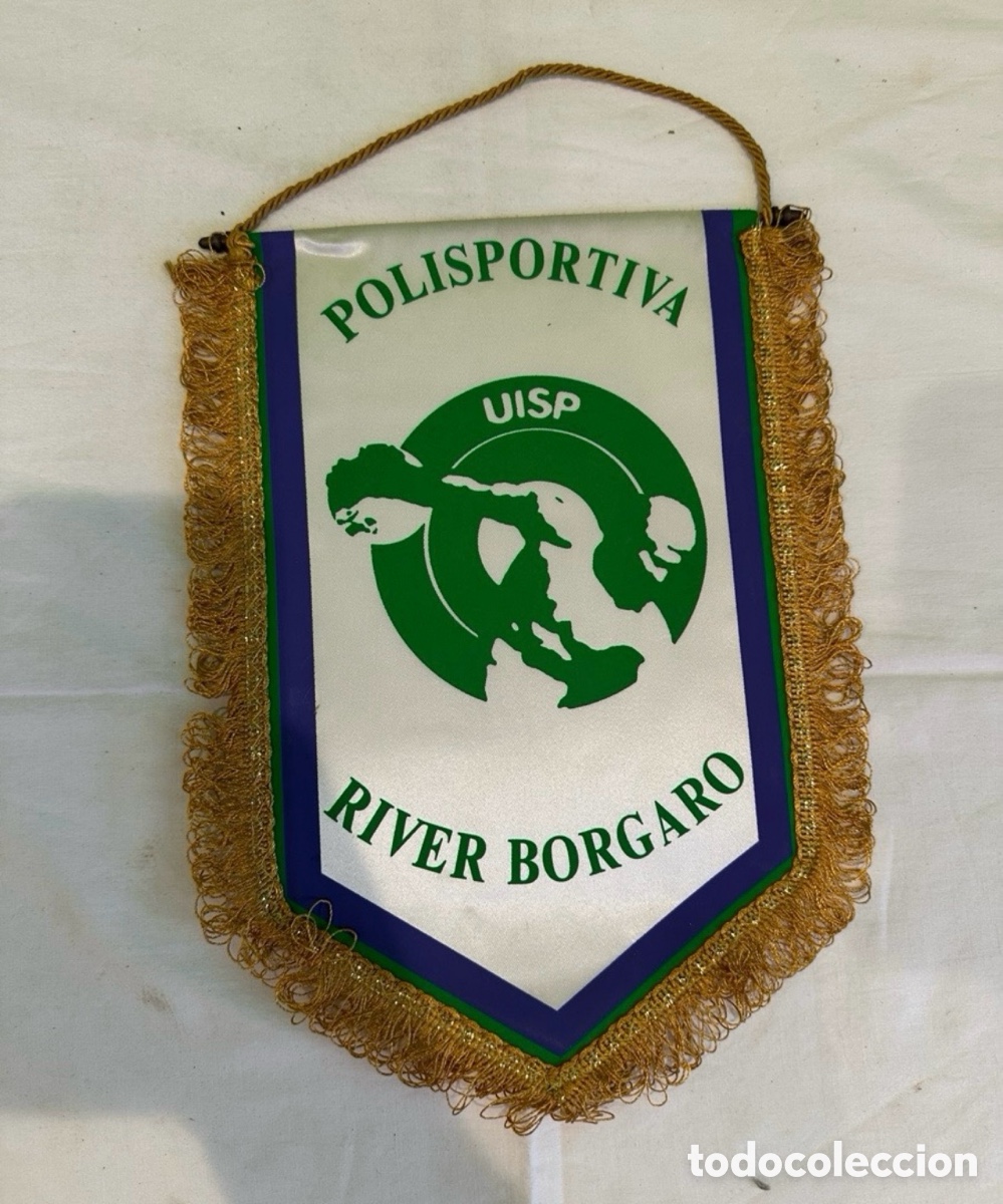 Coleccionismo deportivo: Bander&iacute;n antiguo Polisportiva River Borgaro VISP Italia f&uacute;tbol