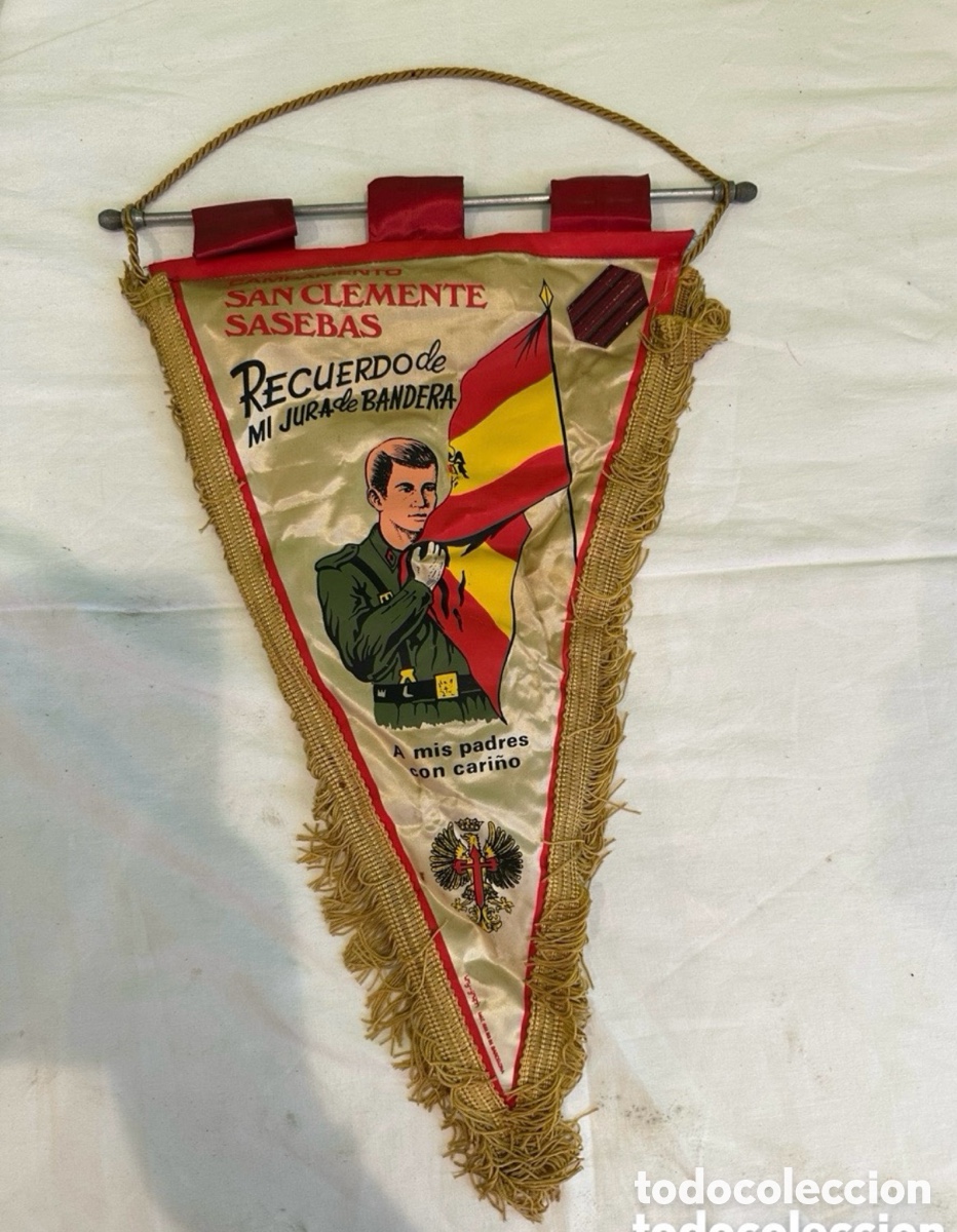 Coleccionismo deportivo: Bander&iacute;n antiguo juramento bandera San Clemente Sasebas militar Espa&ntilde;a