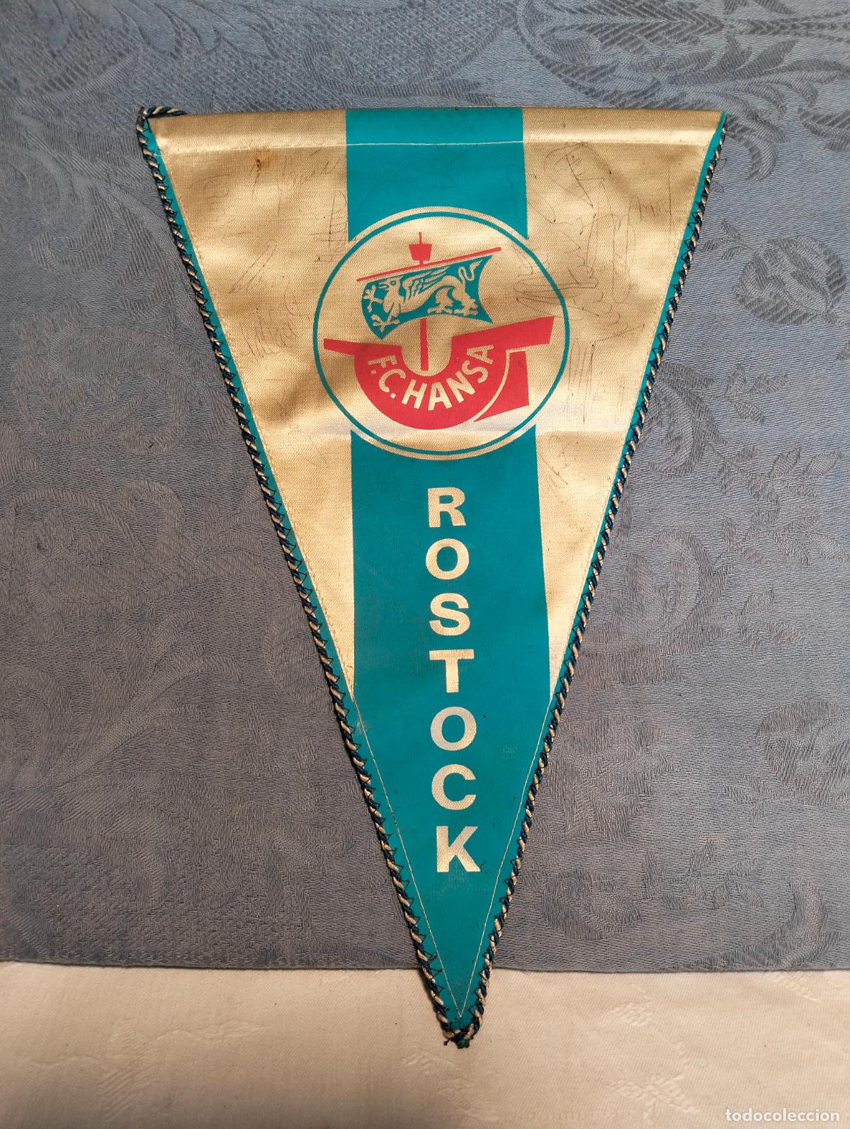 Colecionismo desportivo: Bander&iacute;n vintage de f&uacute;tbol deportivo bandera rostock f.c. hansa