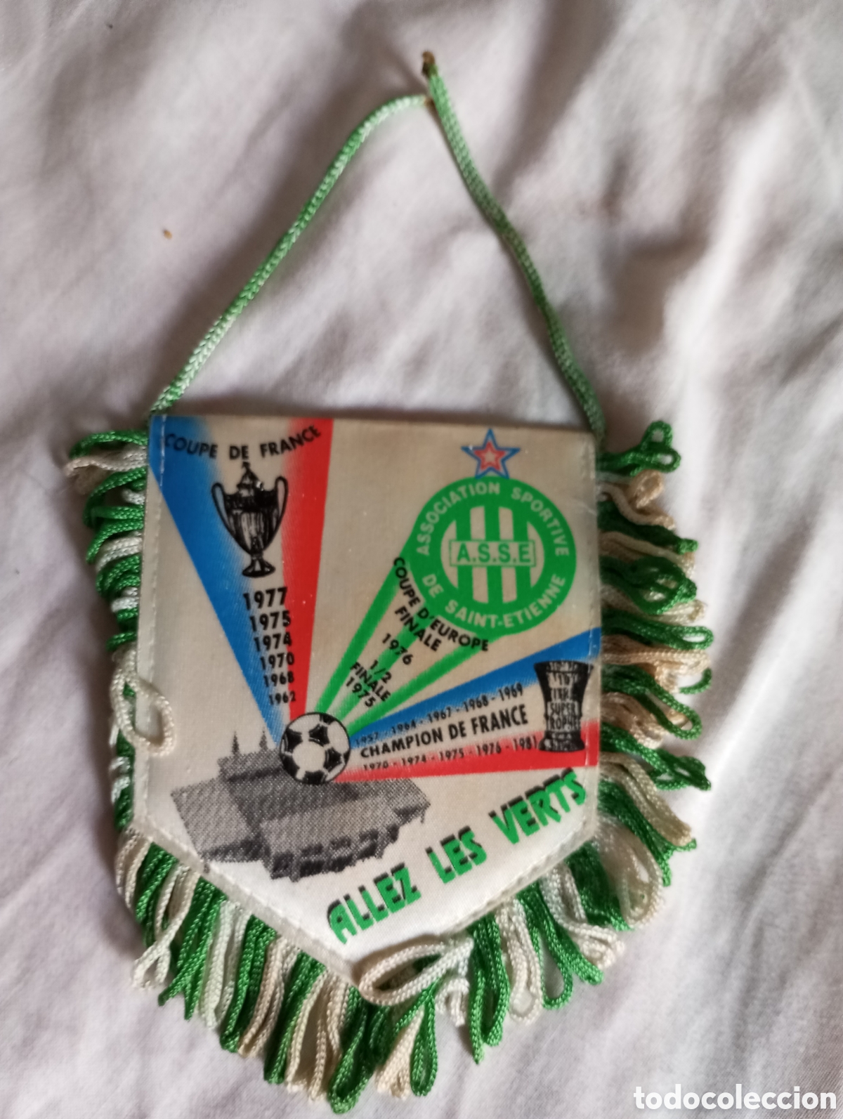 Coleccionismo deportivo: Bander&iacute;n association sportive de saint- etienne Francia mide 10x 8 cms