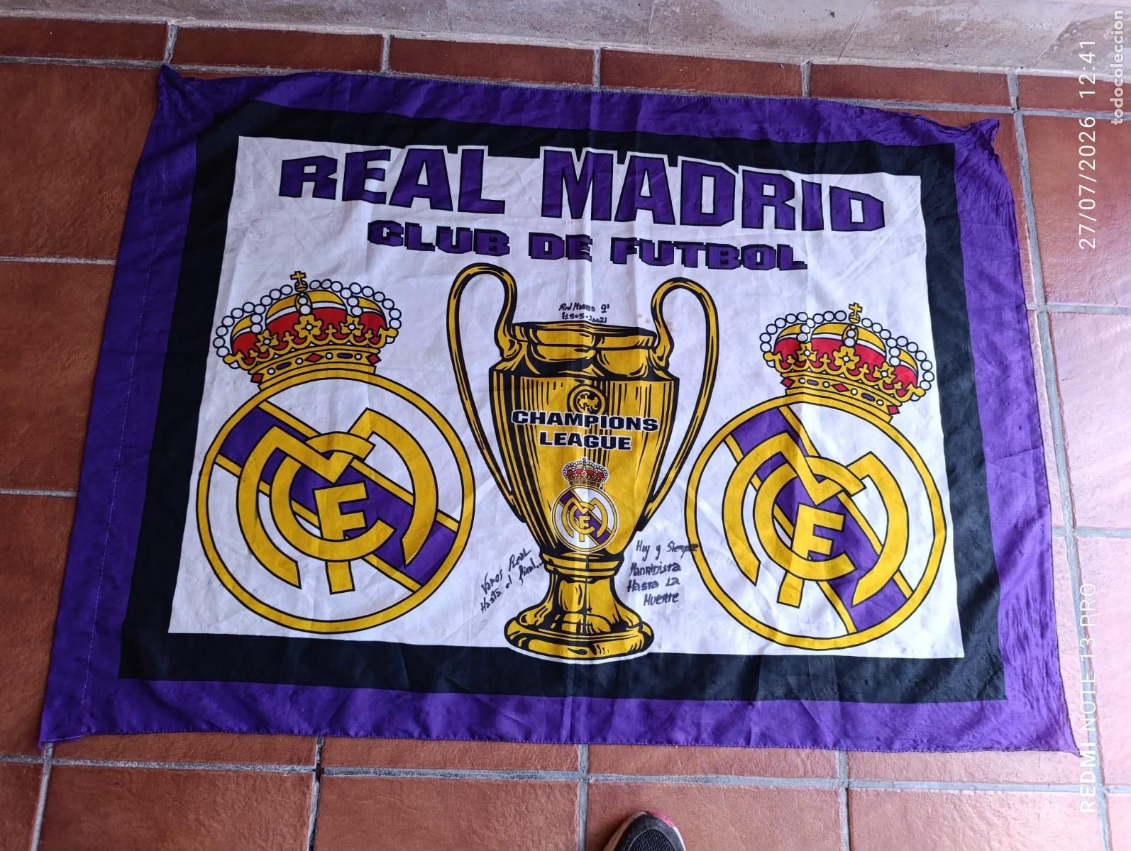 Coleccionismo deportivo: BANDERA REAL MADRID CHAMPIONS LEAGUE.