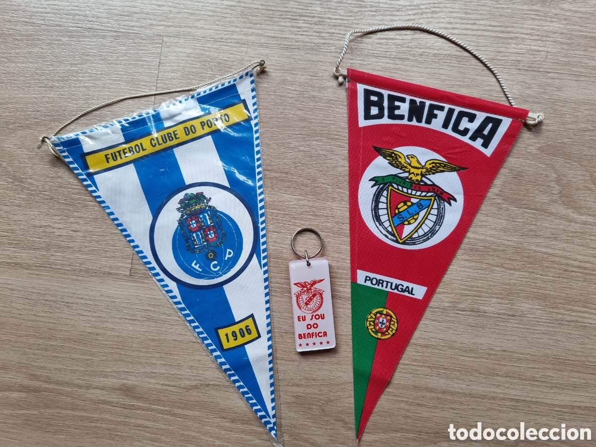 Sammelleidenschaft Sport: F&uacute;tbol portugu&eacute;s. Banderines antiguos + llavero 1990: Porto y Benfica