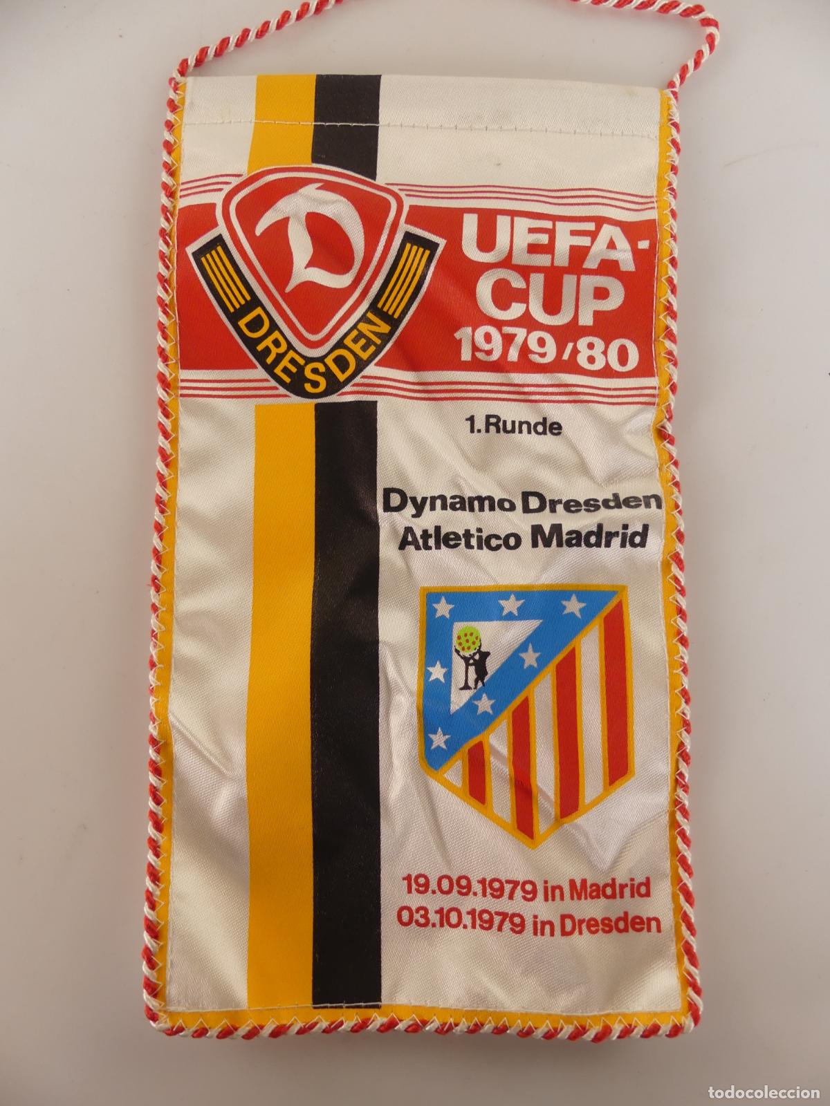Coleccionismo deportivo: BANDERIN DE FUTBOL-UEFA CUP 1979-1980-DINAMO DRESDEN-ATLETICO MADRID