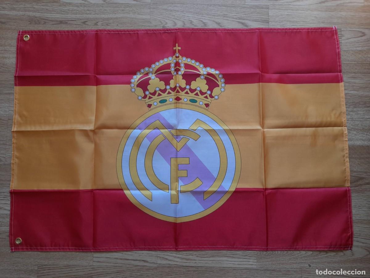Coleccionismo deportivo: Bandera Real Madrid Espa&ntilde;a con el antiguo escudo Real Madrid
