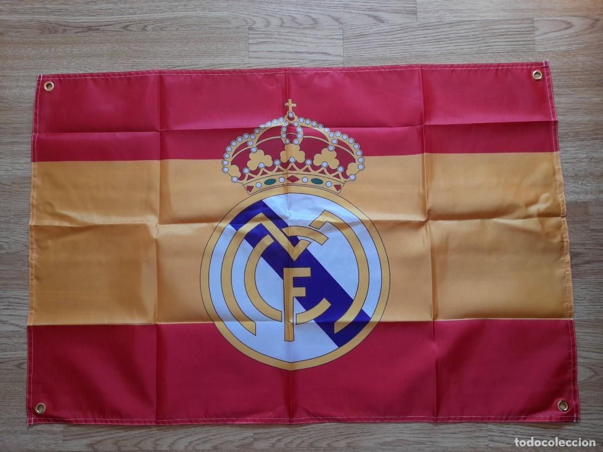 Coleccionismo deportivo: Bandera balconera Real Madrid Espa&ntilde;a