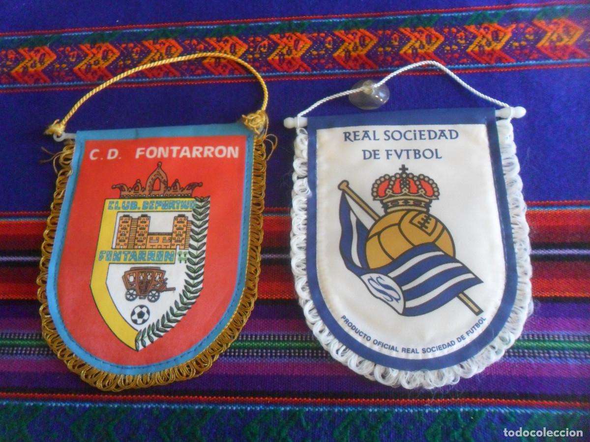 Coleccionismo deportivo: BANDER&Iacute;N DE TELA REAL SOCIEDAD DE F&Uacute;TBOL SAN SEBASTI&Aacute;N. REGALO CD FONTARR&Oacute;N DE MADRID. A&Ntilde;OS 90.