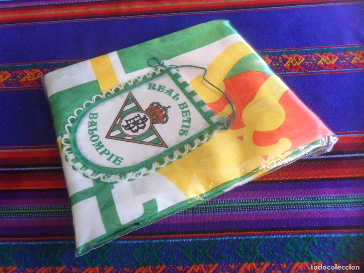 Coleccionismo deportivo: PRECINTADA SIN USO BANDERA REAL B&Eacute;TIS BALOMPI&Eacute; Y BANDER&Iacute;N DE TELA VIVA ER BETI MANQUE PIERDA.