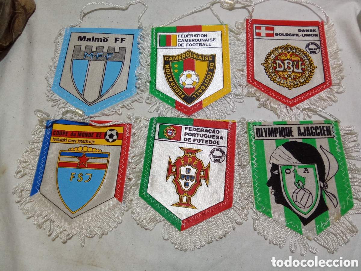Colecionismo desportivo: LOTE 4 DE 6 BANDERINES DE F&Uacute;TBOL