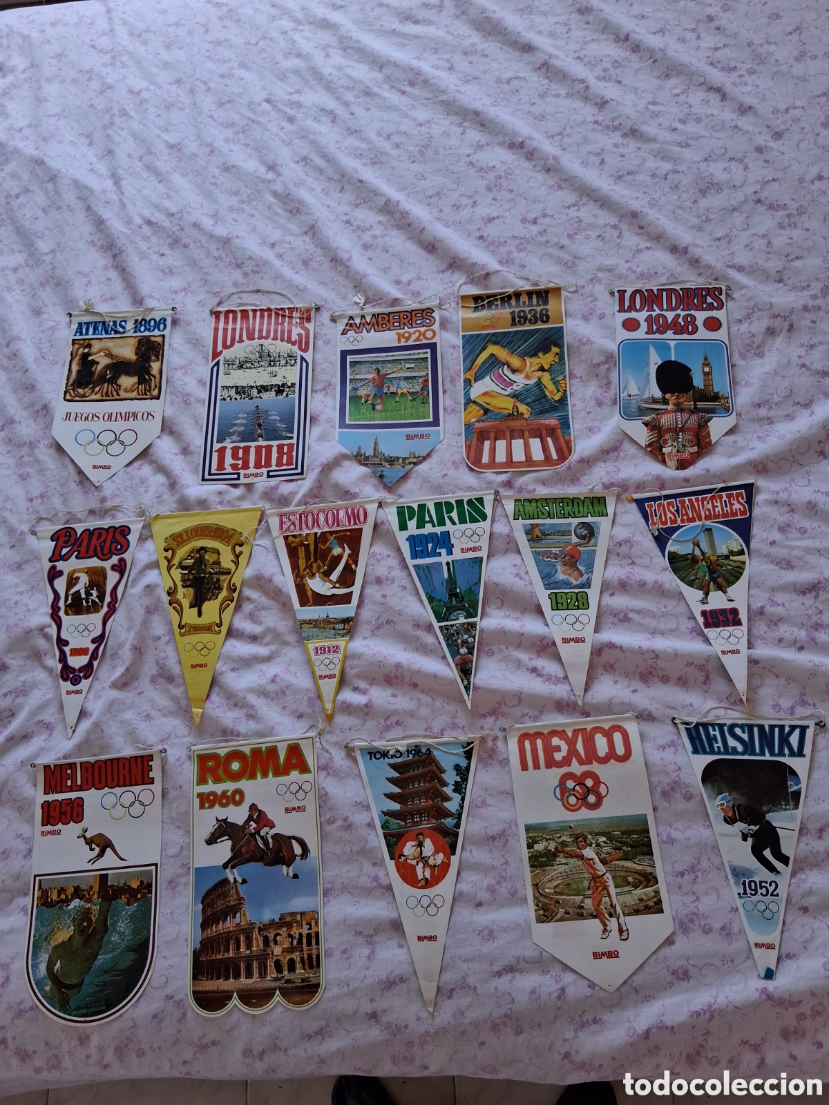 Coleccionismo deportivo: SUPERBANDERINES OL&Iacute;MPICOS BIMBO .COMPLETO - Foto 1