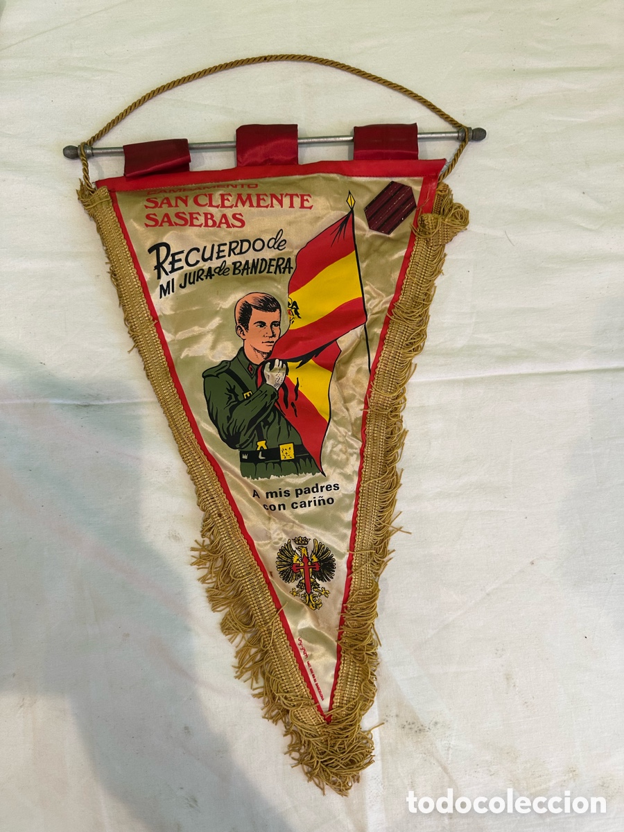 Coleccionismo deportivo: Bander&iacute;n antiguo juramento bandera San Clemente Sasebas militar Espa&ntilde;a