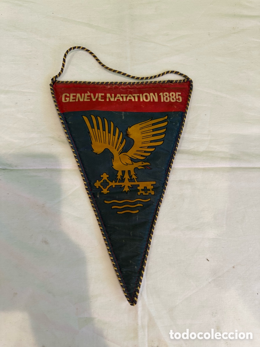 Coleccionismo deportivo: Bander&iacute;n antiguo Gen&egrave;ve Natation 1885 club nataci&oacute;n Suiza