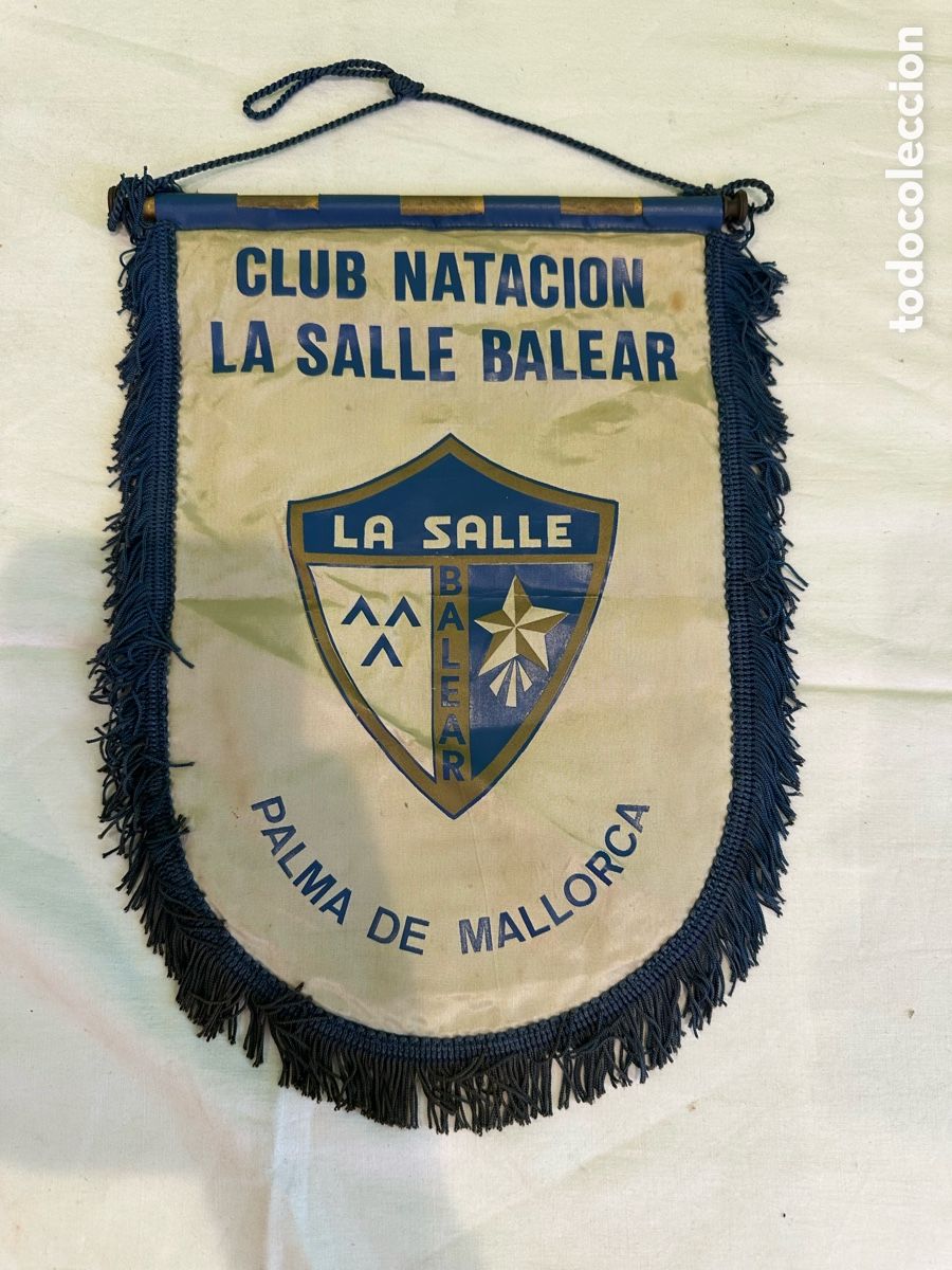 Coleccionismo deportivo: Bander&iacute;n antiguo Club Nataci&oacute;n La Salle Balear Palma Mallorca