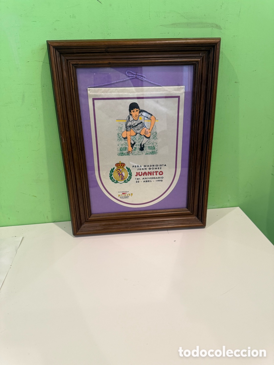 Colecionismo desportivo: Bander&iacute;n original Juanito Real Madrid 1995 enmarcado