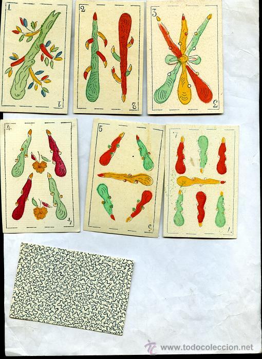 Barajas de cartas: 7 cartas DE BARAJA DEL SIGLO XIX, palo de bastos,