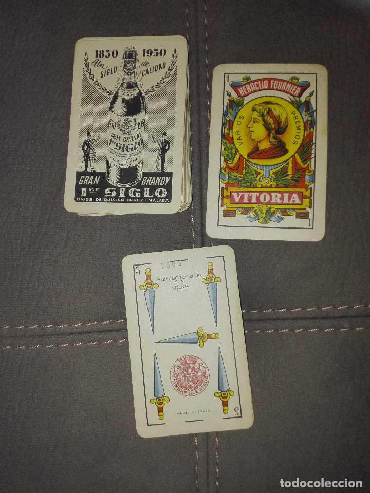 Barajas de cartas: BARAJA FOURNIER GRAN BRANDY 1er. SIGLO 1850/1950, Env&iacute;o gratis, TIMBRE ROJO 1,25 ptas