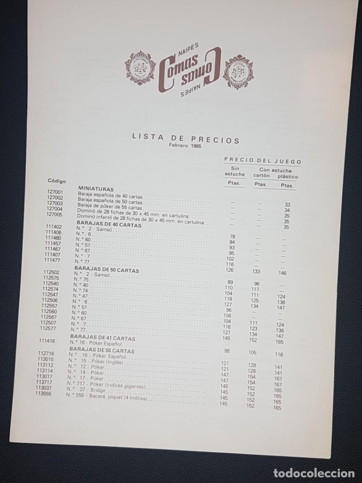 Barajas de cartas: Naipes Comas Listas de precios de 1985 - Foto 1