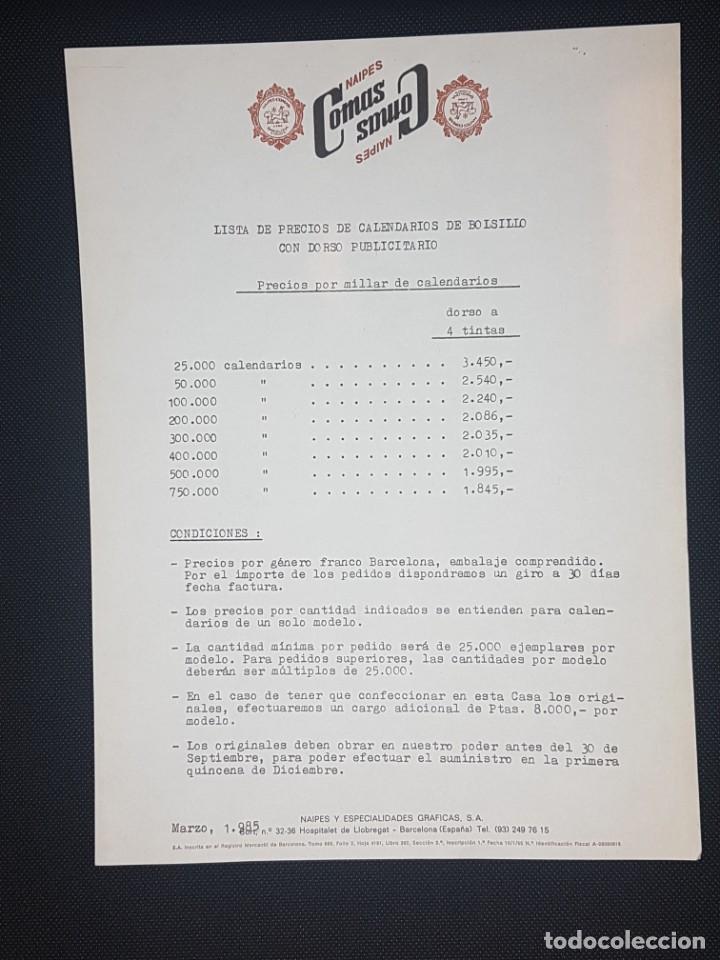 Barajas de cartas: Naipes Comas Listas de precios de 1985 - Foto 3