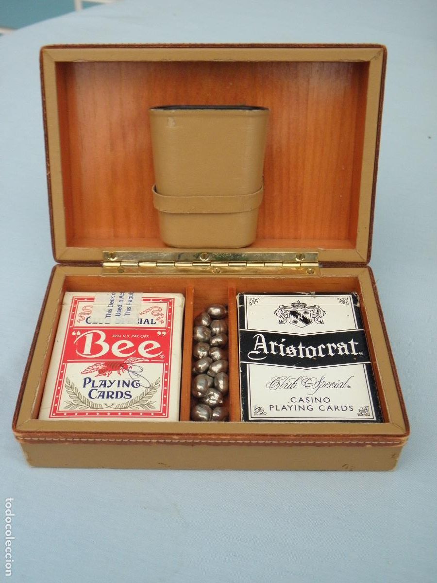 Antigua caja estuche para juegos con barajas de cartas de Póker