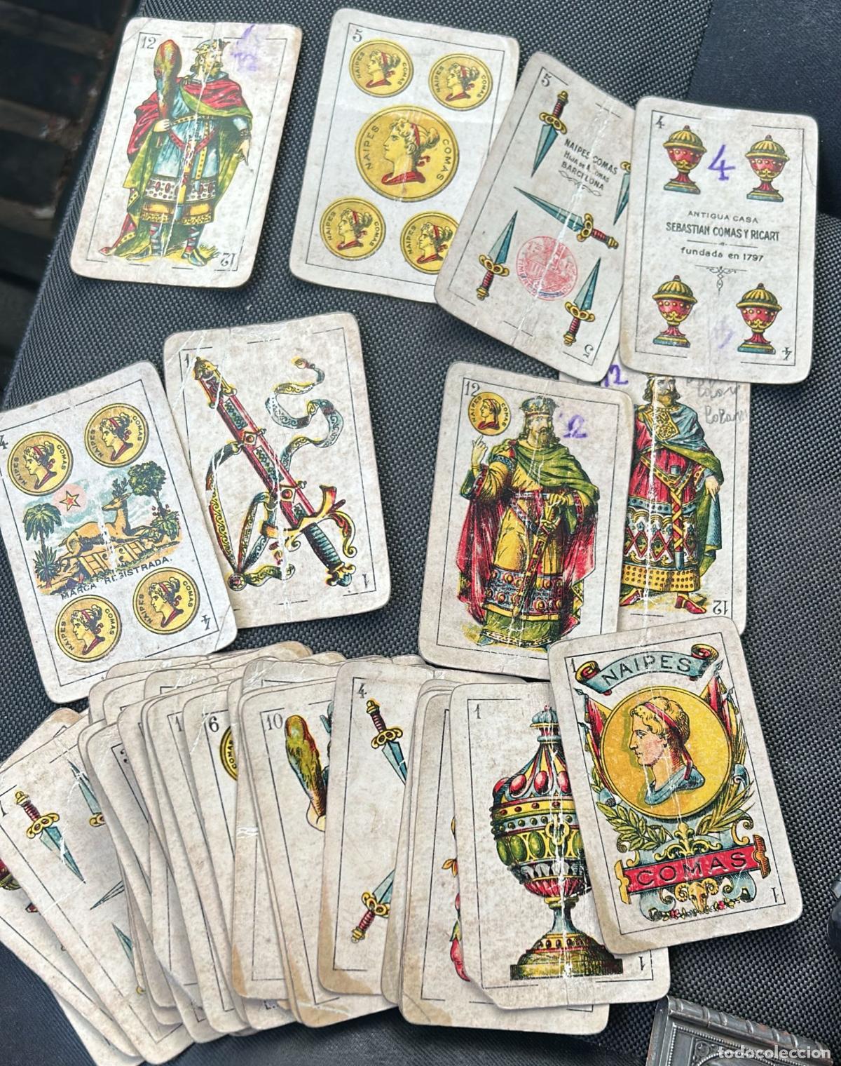 Barajas de cartas: Baraja antigua Naipes Comas Barcelona falta 5 de copas y 4 de bastos