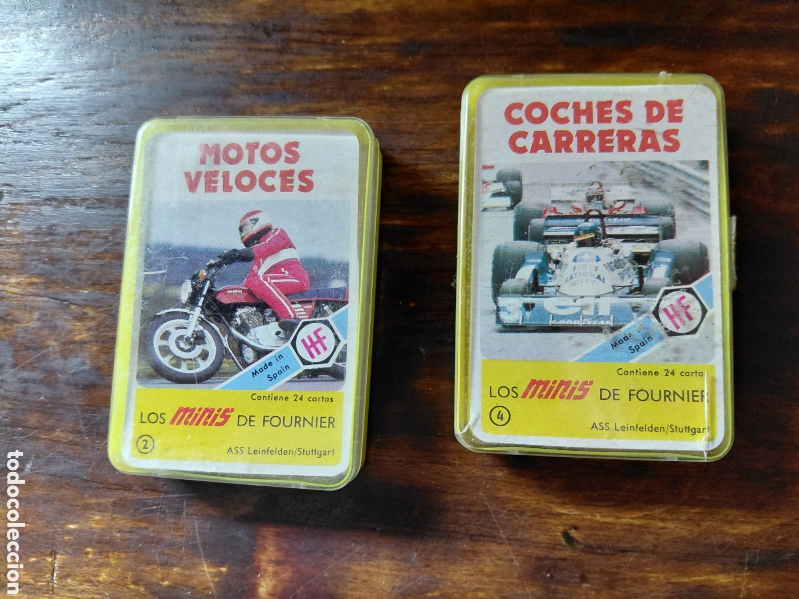 Barajas de cartas: 2 antiguas barajas minis de fournier, coches de carrera y motos veloces