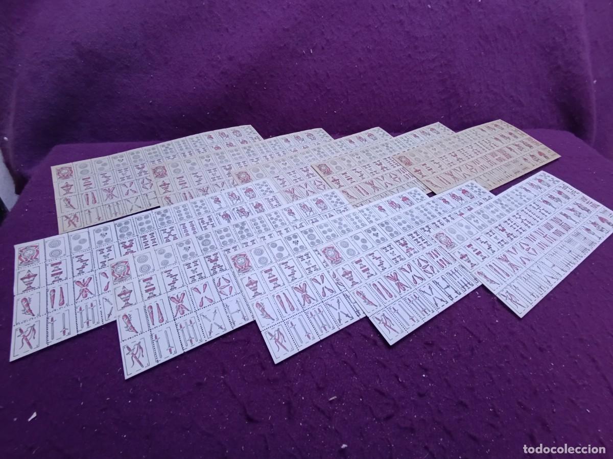 Mazzi di carte: Lote de 10 antiguas barajas espa&ntilde;olas en papel, sin cortar, con n&uacute;meros al reverso