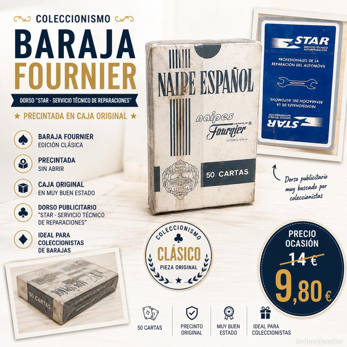 Barajas de cartas: BARAJA FOURNIER PRECINTADA / DORSO PUBLICIDAD STAR REPARACI&Oacute;N AUTOM&Oacute;VIL / CAJA ORIGINAL