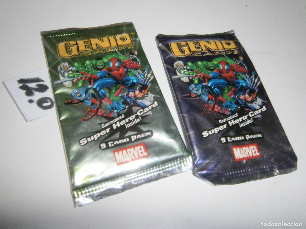 Barajas de cartas: ANTIGUO LOTE DE DOS SOBRES SIN ABRIR GENIO CARDS MARVEL CON 9 CARTAS C/U