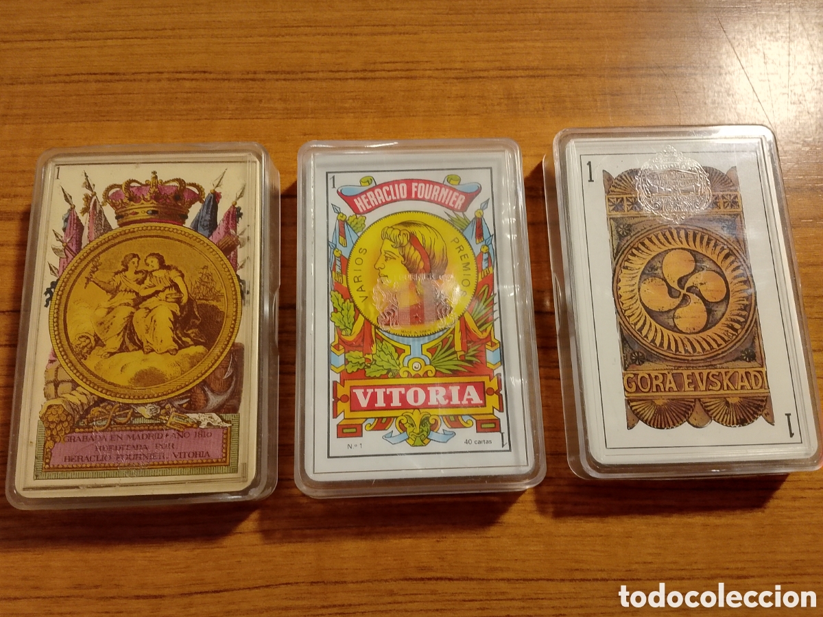 Jeux de cartes: Lote de 3 barajas en muy buen estado neocl&aacute;sica una vasca y caixa Ontinyent precintada fournier
