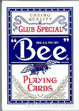 Barajas de cartas: Dos barajas de p&oacute;ker Bee Playing cards Nro 92 Club Special (azul y roja)