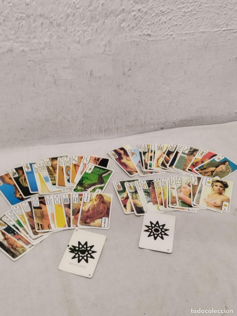 Barajas de cartas: Antigua baraja de cartas naipe espa&ntilde;ol. Er&oacute;tica para adultos. Falta 4 Bastos