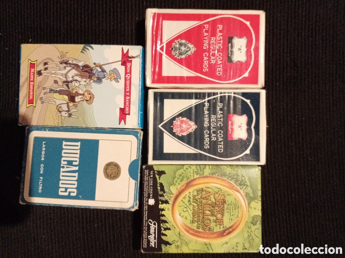 Barajas de cartas: Lote 5 barajas vintage y coleccionismo: Don Quijote, Se&ntilde;or de los Anillos, Ducados y p&oacute;ker