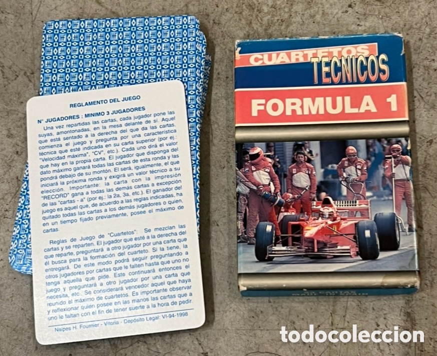 Barajas de cartas: Baraja Infantil. F&oacute;rmula 1. Cuartetos T&eacute;cnicos. Fournier. 1998.