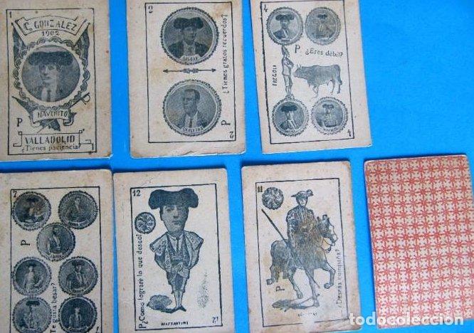 Barajas de cartas: BARAJA INCOMPLETA DE C. GONZ&Aacute;LEZ. VALLADOLID, 1902. TOREROS, TAUROMAQU&Iacute;A, JUEGO DE PREGUNTAS...
