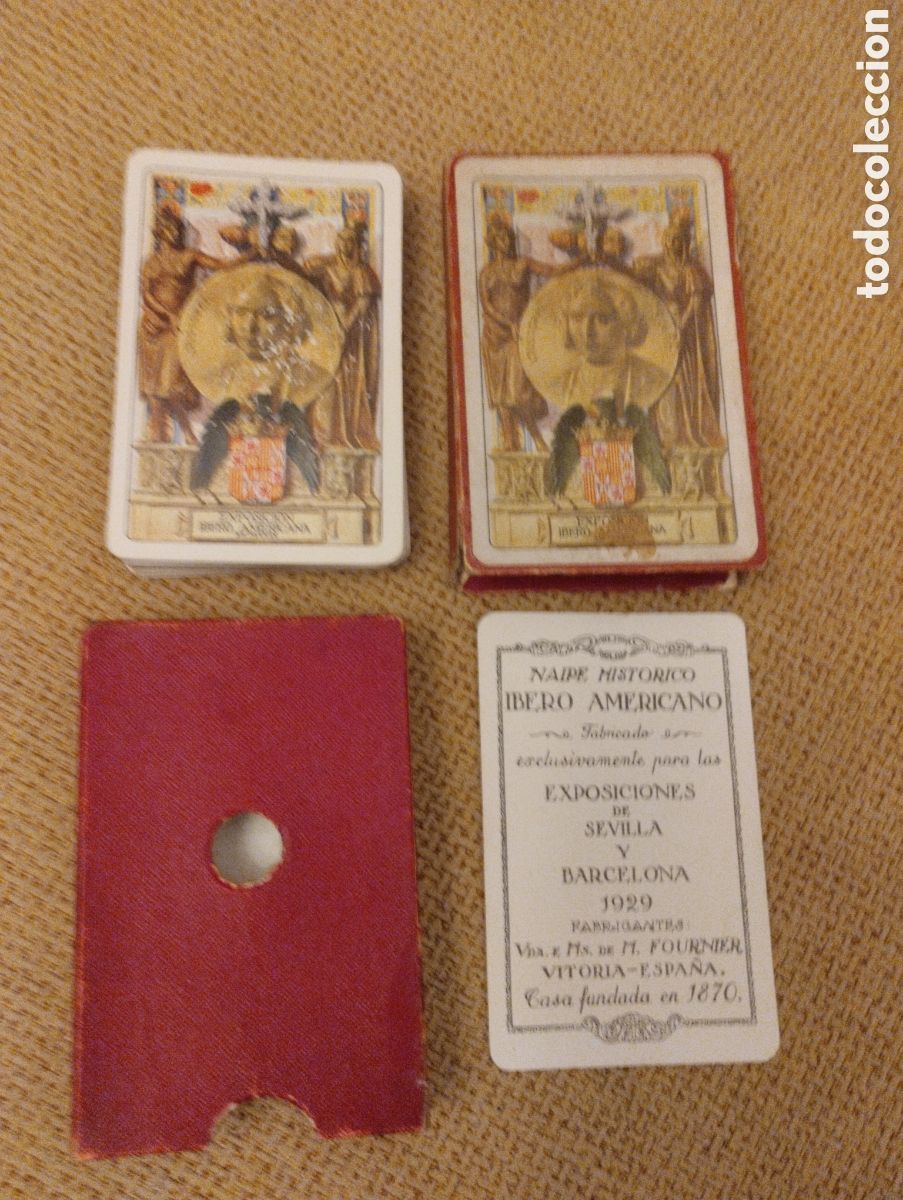 Barajas de cartas: Baraja antigua Historica Exposici&oacute;n Ibero Americana. Vda. E Hs. de H. Fournier