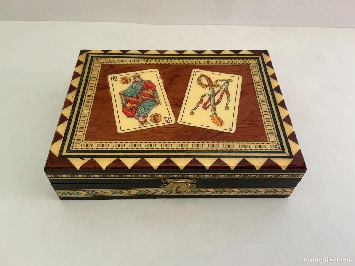 Barajas de cartas: Antigua Caja de Taracea Granadina con Baraja Espa&ntilde;ola Fournier Precintada - Ibermutuamur c. 1980/90