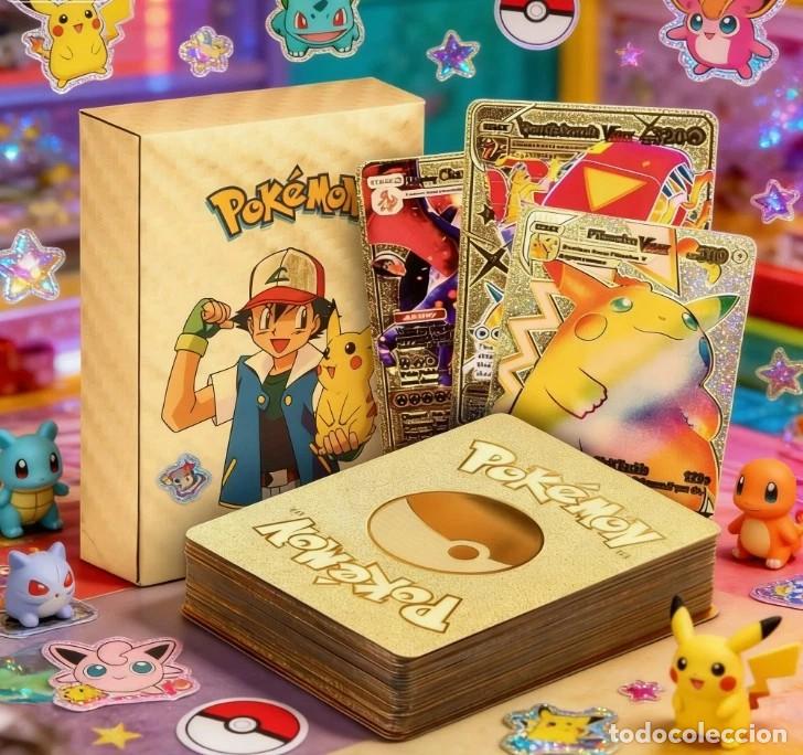Barajas de cartas: BARAJA DE 55 CARTAS O TARJETAS POKEMON DORADAS - DE PLASTICO