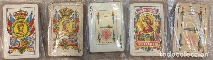 Barajas de cartas: Lote de cinco juegos de Naipes Espa&ntilde;ola de FOURNIER en diversa conservaci&oacute;n...