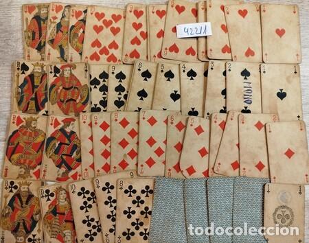 Kartenspiele: Baraja de P&oacute;quer franc&eacute;s con timbre fiscal de 1869, sin marca, pero del estilo de Grimaud de Par&iacute;s.