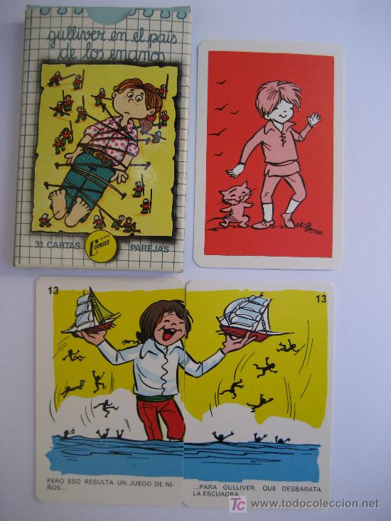 Barajas de cartas: BARAJA CARTAS. JUEGO DE PAREJAS. CUENTO GULLIVER EN EL PAIS DE LOS ENANOS. NAIPES COMAS.