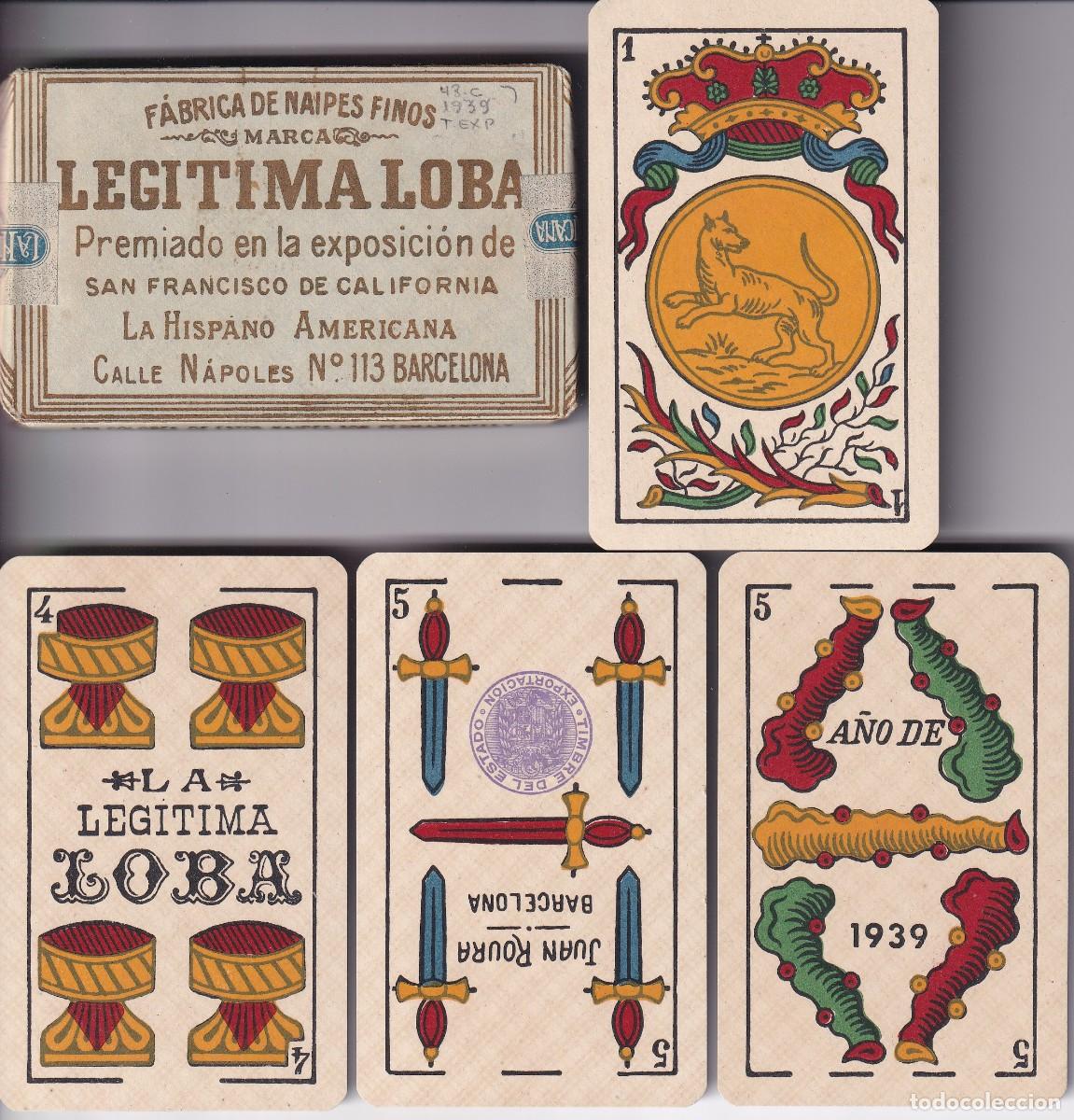 Barajas de cartas: 159A - BARAJA ESPA&Ntilde;OLA COMPLETA LEGITIMA LOBA DEL A&Ntilde;O 1939 DE JUAN ROURA-HISPANO AMERICANA-NUEVA