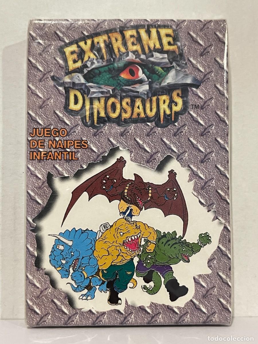 Barajas de cartas: Baraja de Cartas infantil EXTREME DINOSAURS a&ntilde;o 1998 Made in Spain Heraclio Fournier naipes jurassic
