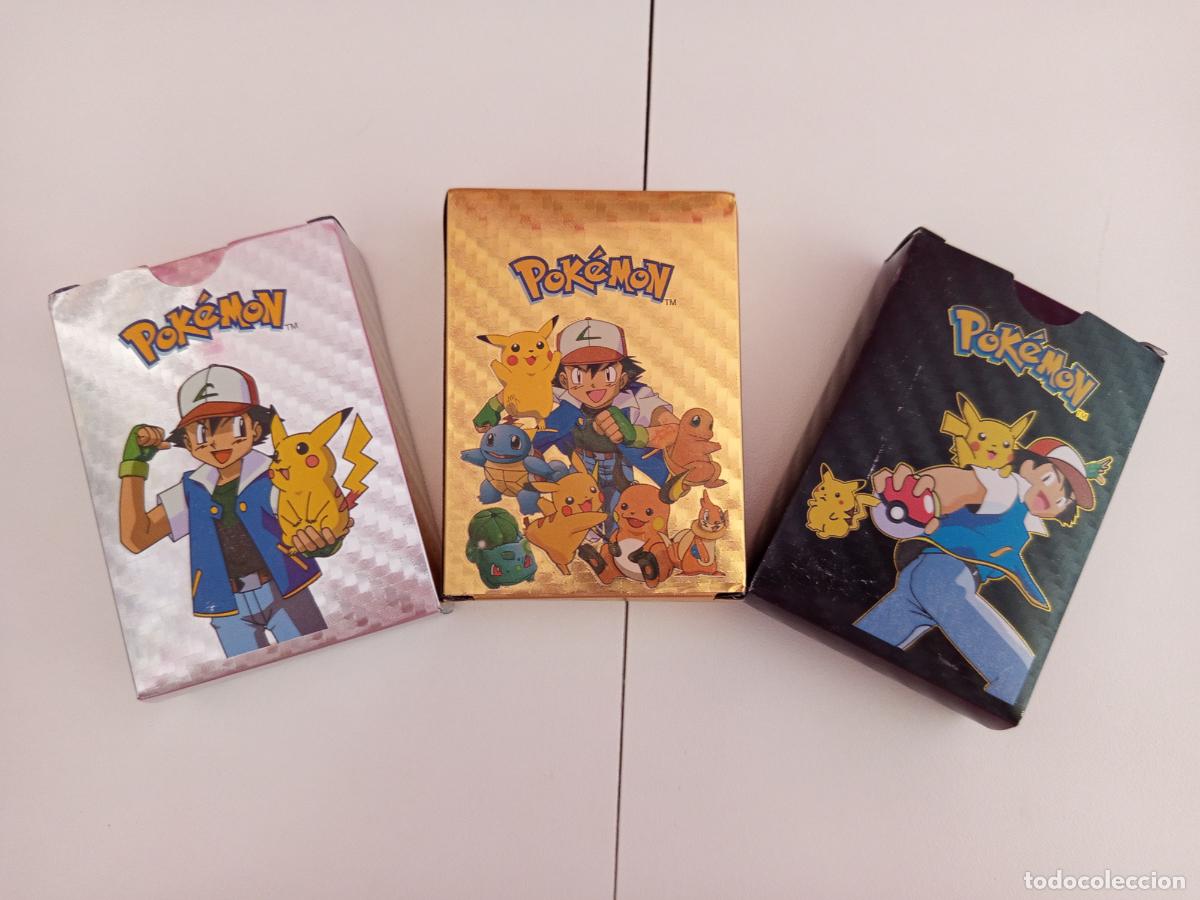 Barajas de cartas: LOTE DE TRES BARAJAS POKEMON DORADAS NEGRAS Y PLATA COLECCIONABLES GLOLD FOIL